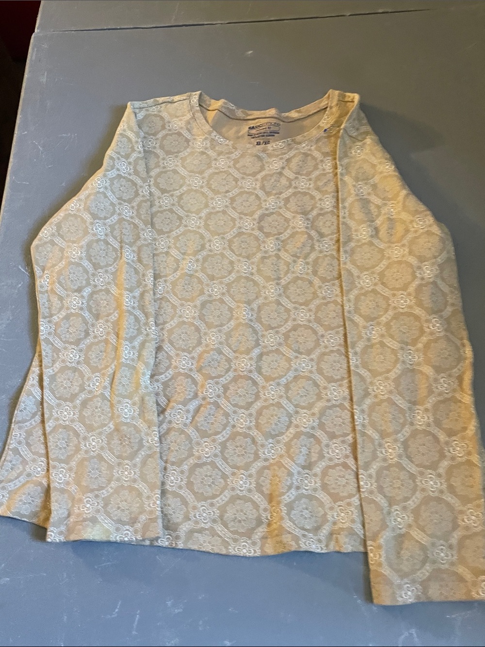 Lands' End Cream Lace-Pattern Long Sleeve Tee